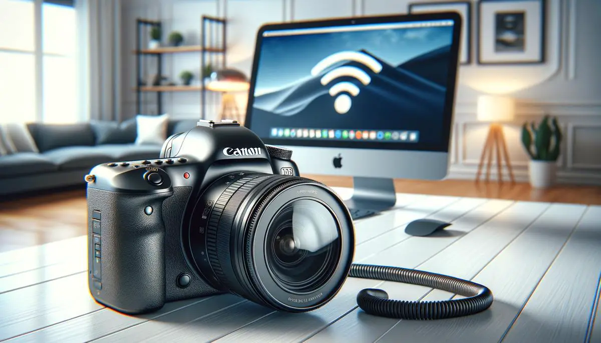 A Canon camera being set up for wireless connection to a Mac